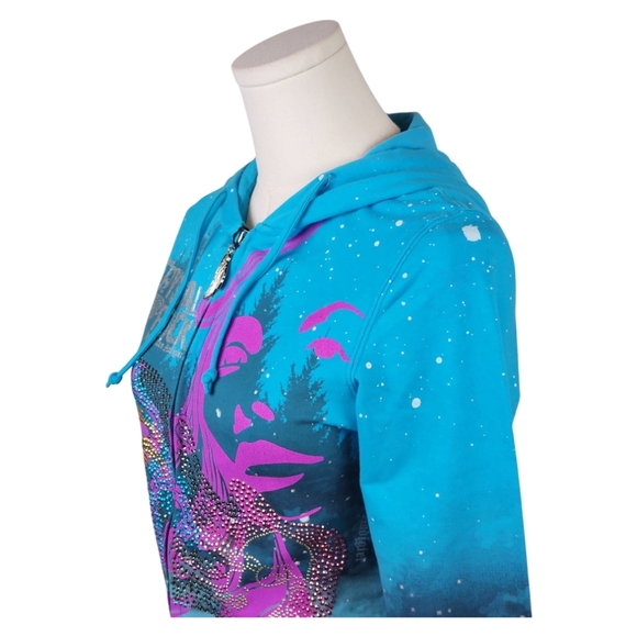 Crystal Rock by Christian Audigier Zip Hoodie S Blue Pink Y2K Limited Edition - Picture 2 of 15